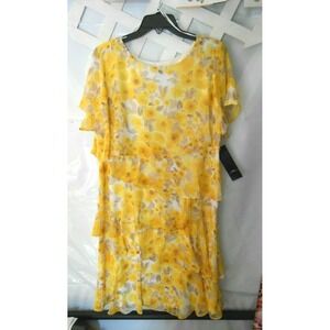 NEW R & K Yellow/Ivory Floral Dress size 4 Knee-length w/ Ruffles Short Sleeves!